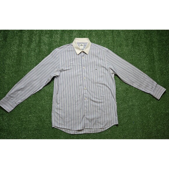 Lacoste Stripe Dress Shirt Button Up White Collar (Men's 42) - Picture 2 of 11